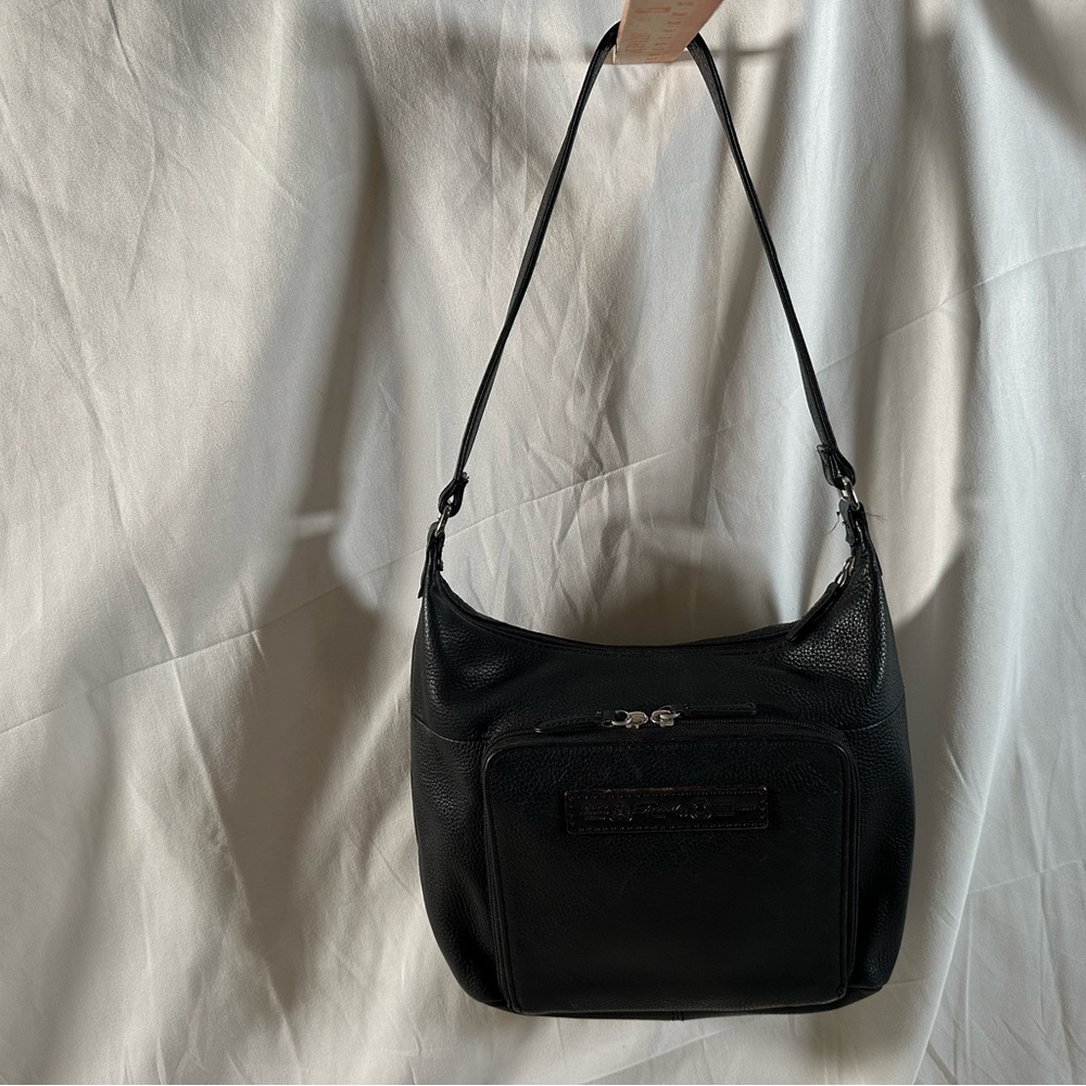 Fossil 1954 Black Pebbled Leather Shoulder Organizer Handbag Purse #75082